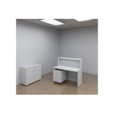 Mostrador recepción BASIC, medida 120 cm, con cajonera y armario bajo, color blanco Mostrador recepción BASIC, medida 120 cm, con cajonera y armario bajo, color blanco