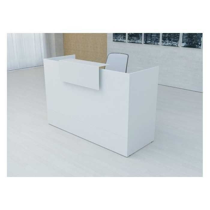 Mostrador recepción MOBI Blanco y detalles blancos, ancho 120 cm, sobremostrador metálico Mostrador recepción MOBI Blanco y detalles blancos, ancho 120 cm, sobremostrador metálico