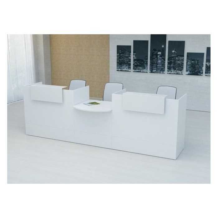 Mostrador recepción MOBI 320 cm, color blanco,  sobremostradores metálicos Mostrador recepción MOBI 320 cm, color blanco,  sobremostradores metálicos