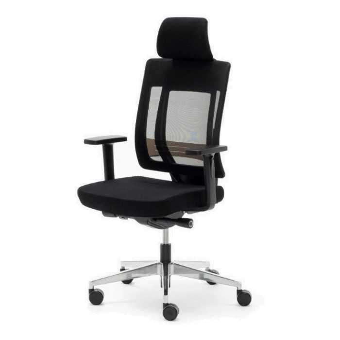 Silla de oficina MONTREAL, respaldo en malla con cabecero, brazos regulables 3D