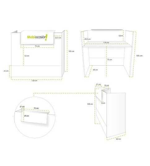 Mostrador recepción MOBI Blanco y detalles blancos, ancho 120 cm, sobremostrador metálico Mostrador recepción MOBI Blanco y detalles blancos, ancho 120 cm, sobremostrador metálico