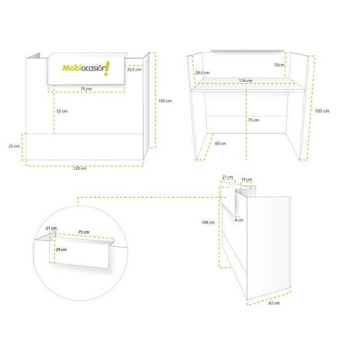 Mostrador recepción MOBI Blanco y detalles blancos, ancho 120 cm, sobremostrador metálico Mostrador recepción MOBI Blanco y detalles blancos, ancho 120 cm, sobremostrador metálico