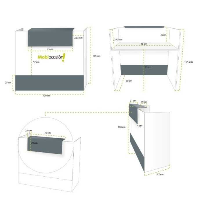 Mostrador de recepción MOBI blanco, medida 120x62x105 cm, sobremostrador y zócalo grafito Mostrador de recepción MOBI blanco, medida 120x62x105 cm, sobremostrador y zócalo grafito