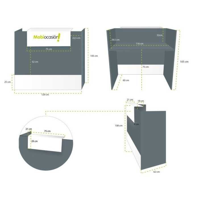 Mostrador de recepción MOBI Grafito, 120x62x105 cm, sobremostrador y zócalo blancos Mostrador de recepción MOBI Grafito, 120x62x105 cm, sobremostrador y zócalo blancos
