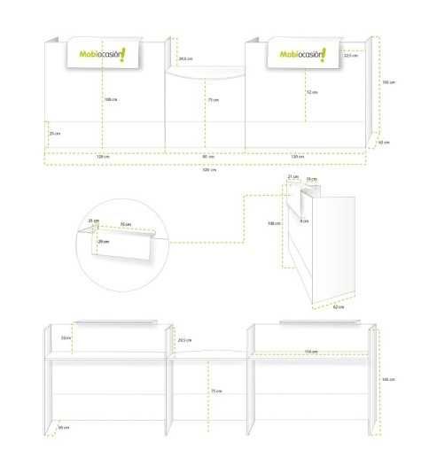 Mostrador recepción MOBI 320 cm, color blanco,  sobremostradores metálicos Mostrador recepción MOBI 320 cm, color blanco,  sobremostradores metálicos