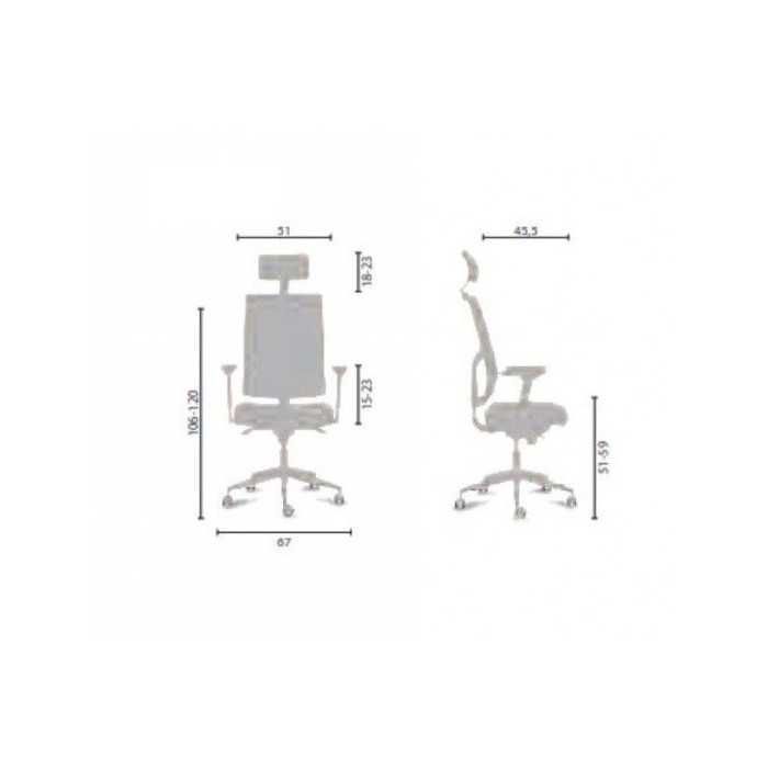 Silla ergonómica AZAHARA 4 blanca, respaldo malla, cabecero, brazos 2D Silla ergonómica AZAHARA 4 blanca, respaldo malla, cabecero, brazos 2D