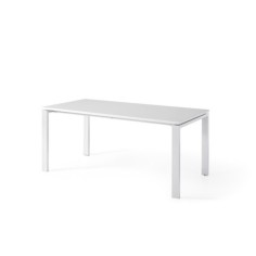 Mesa de oficina PORTICO, fondo 80 cm, tablero blanco/olmo, estructura metálica