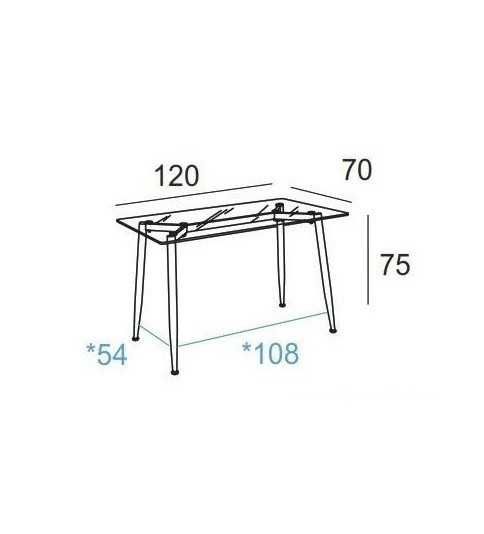 Mesa de cristal TTIGA, estructura perimetral de acero, medida 120x70 cm Mesa de cristal TTIGA, estructura perimetral de acero, medida 120x70 cm