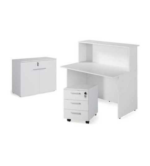 Mostrador recepción BASIC, medida 120 cm, con cajonera y armario bajo, color blanco Mostrador recepción BASIC, medida 120 cm, con cajonera y armario bajo, color blanco