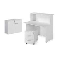 Mostrador recepción BASIC, medida 120 cm, con cajonera y armario bajo, color blanco Mostrador recepción BASIC, medida 120 cm, con cajonera y armario bajo, color blanco