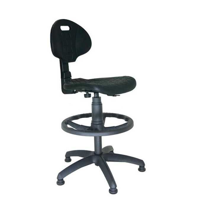 Taburete con respaldo modelo SONIA de Vincolo, giratorio, con ruedas, aro negro