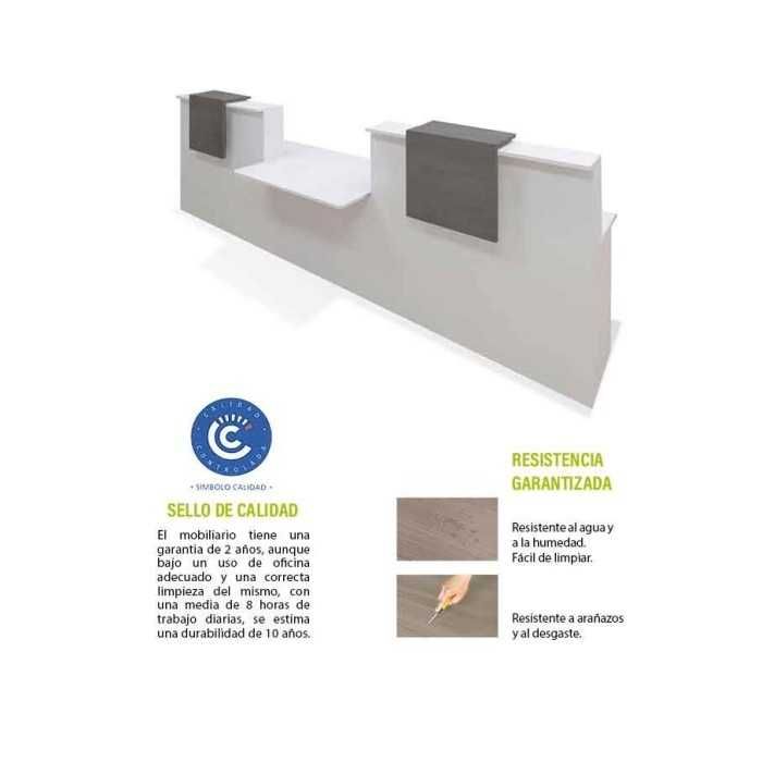 Mostrador recepción BASIC 340 cm blanco con sobremostrador color configurable Mostrador recepción BASIC 340 cm blanco con sobremostrador color configurable
