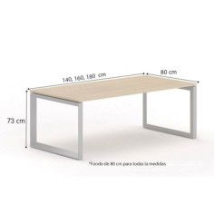 Mesa de oficina STAR, estructura metálica acabado plata,  lateral cerrado, fondo 80 cm