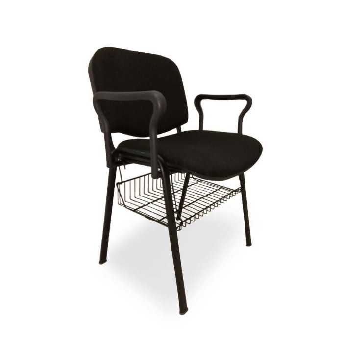 Silla ISO tapizada con brazos y rejilla portalibros