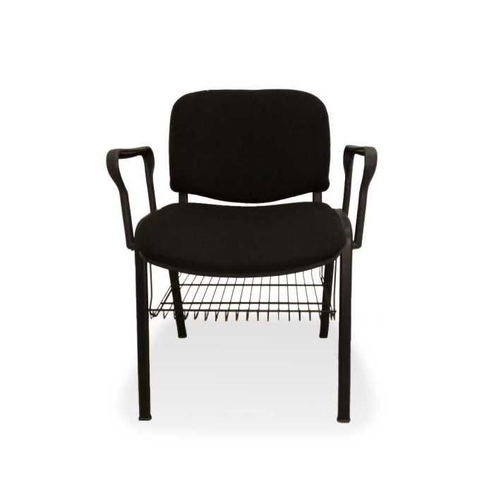 Silla ISO tapizada con brazos y rejilla portalibros