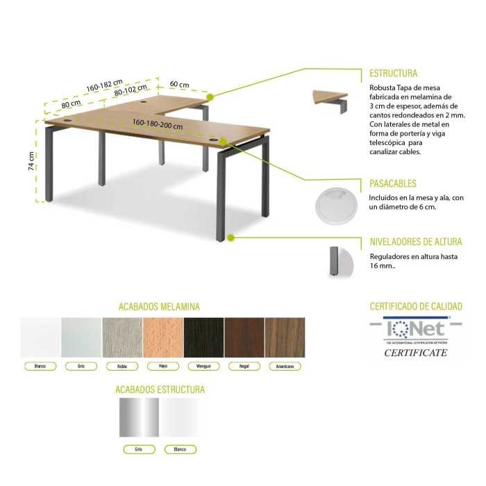 Mesa de oficina GRECIA con ala