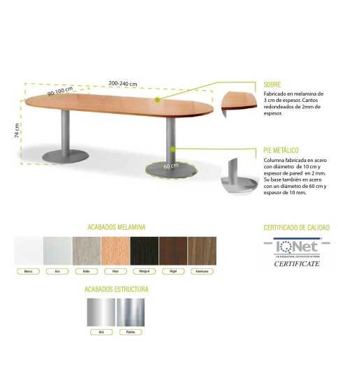 Mesa de reunión ovalada con bases cilíndricas metálicas de Euromof Mesa de reunión ovalada con bases cilíndricas metálicas de Euromof