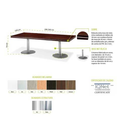 Mesa reunión rectangular COLINA con bases cilíndricas de Euromof