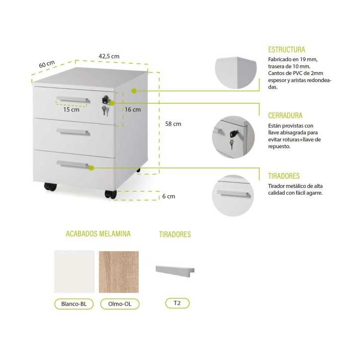 Cajonera de oficina SERIE COLOR, 3 cajones con cerradura, con ruedas, color blanco Cajonera de oficina SERIE COLOR, 3 cajones con cerradura, con ruedas, color blanco