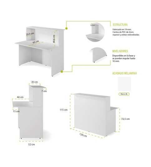 Mostrador recepción BASIC recto, color blanco, ancho 120 cm Mostrador recepción BASIC recto, color blanco, ancho 120 cm