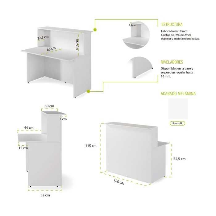 Mostrador recepción BASIC recto, color blanco, ancho 120 cm Mostrador recepción BASIC recto, color blanco, ancho 120 cm