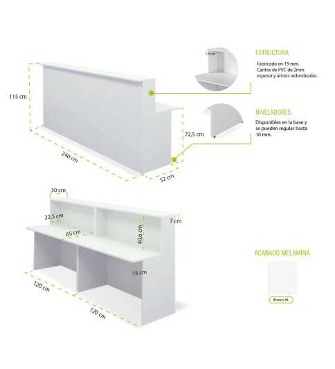 Mostrador de recepción recto BASIC, color blanco, ancho total 240 cm Mostrador de recepción recto BASIC, color blanco, ancho total 240 cm