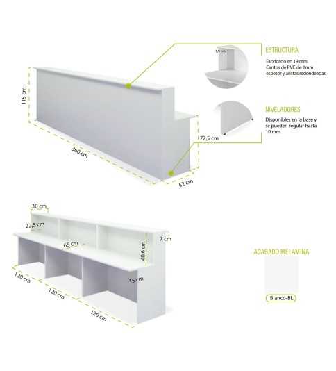 Mostrador de recepción BASIC 360 cm, color blanco Mostrador de recepción BASIC 360 cm, color blanco