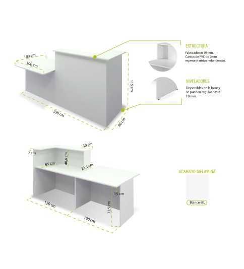 Conjunto mostrador BASIC izquierda + movilidad reducida 220 x 100 cm Conjunto mostrador BASIC izquierda + movilidad reducida 220 x 100 cm