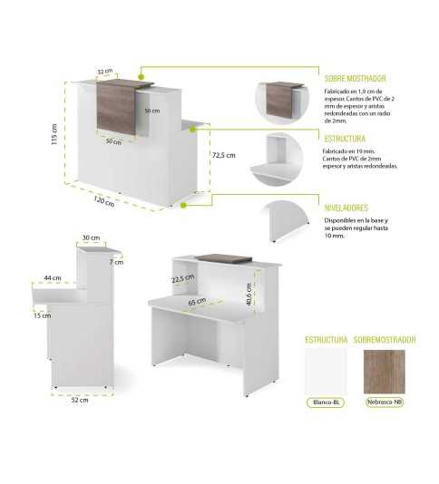 Mostrador de recepción BASIC , blanco con sobremostrador nebraska, ancho 120 cm Mostrador de recepción BASIC , blanco con sobremostrador nebraska, ancho 120 cm