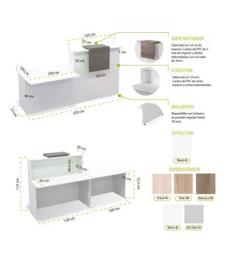 Mostrador recepción módulo recto izquierda + minusválidos SERIE BASIC con sobremostrador Mostrador recepción módulo recto izquierda + minusválidos SERIE BASIC con sobremostrador