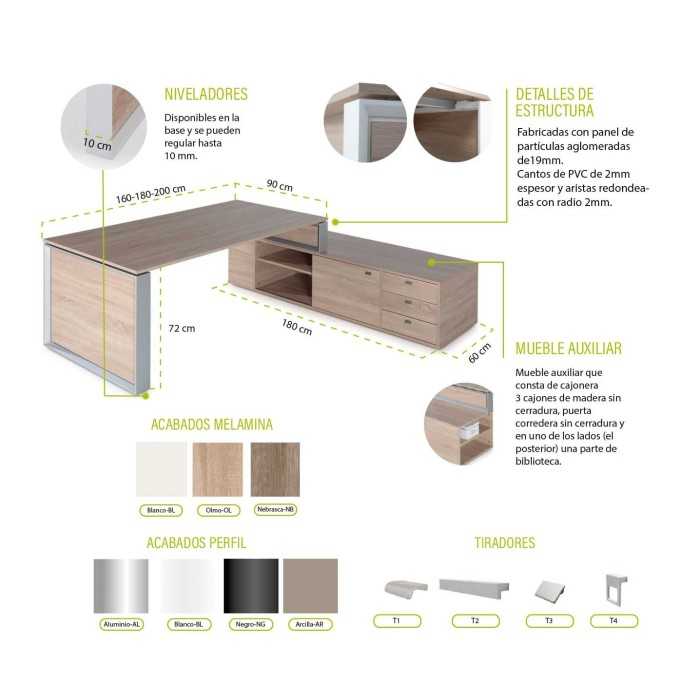 Mesa de despacho OMEGA con armario auxiliar lado derecho Mesa de despacho OMEGA con armario auxiliar lado derecho