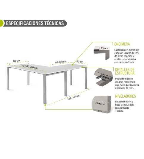 Mesa de oficina PORTICO + ala izquierda, estructura metálica Mesa de oficina PORTICO + ala izquierda, estructura metálica