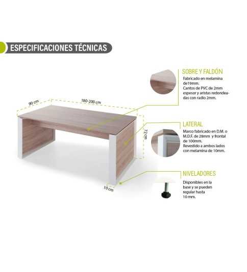 Mesa de despacho recta OMEGA color olmo y marco lateral DM blanco, 180-200 cm Mesa de despacho recta OMEGA color olmo y marco lateral DM blanco, 180-200 cm