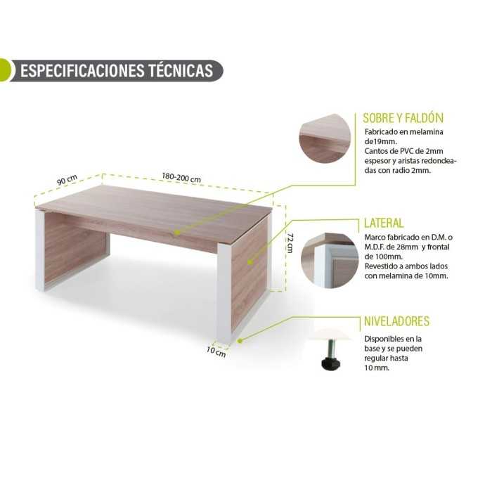 Mesa de despacho recta OMEGA color olmo y marco lateral DM blanco, 180-200 cm Mesa de despacho recta OMEGA color olmo y marco lateral DM blanco, 180-200 cm