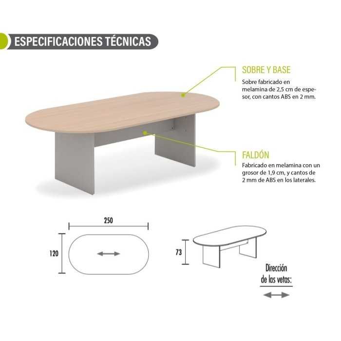 Mesa de reunión  serie TINA, medida 250 x 120 cm, forma ovalada