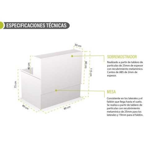Mostrador de recepción compuesto por mesa y sobremostrador 80 cm Tekno Mostrador de recepción compuesto por mesa y sobremostrador 80 cm Tekno