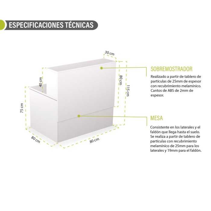 Mostrador de recepción compuesto por mesa y sobremostrador 80 cm Tekno Mostrador de recepción compuesto por mesa y sobremostrador 80 cm Tekno