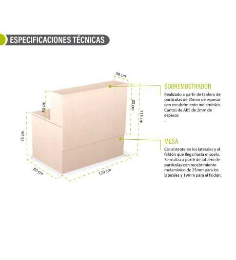 Mostrador de recepción Tekno con sobremostrador 120 cm Mostrador de recepción Tekno con sobremostrador 120 cm