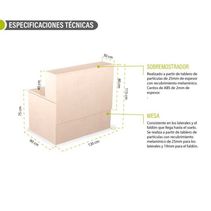 Mostrador de recepción Tekno con sobremostrador 120 cm Mostrador de recepción Tekno con sobremostrador 120 cm