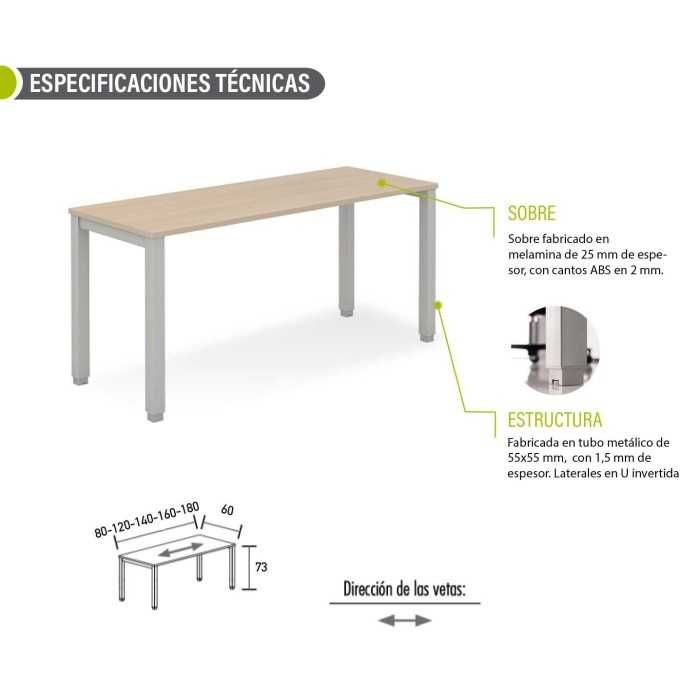 Mesa de oficina TEMPO, estructura 4 patas fijas, fondo 60 cm