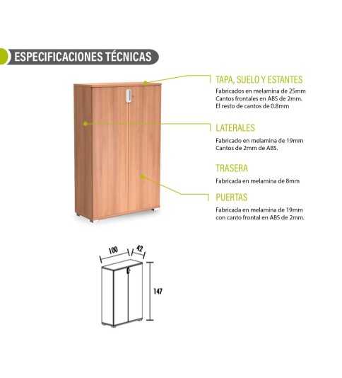Armario de oficina KARINA, con puertas, altura 147 cm Armario de oficina KARINA, con puertas, altura 147 cm