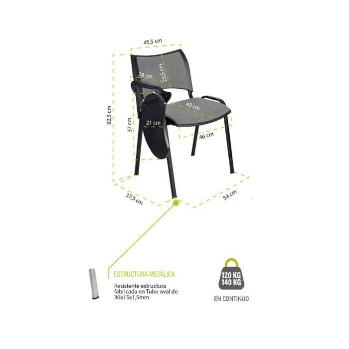 Silla colectividad ISO Smart Tapizada con pala abatible, patas grises