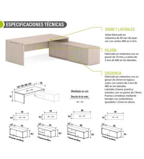 Mesa despacho con credencia KARINA, elegante y profesional, alto almacenaje Mesa despacho con credencia KARINA, elegante y profesional, alto almacenaje