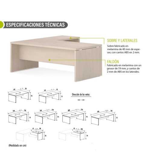 Mesa de despacho con ala KARINA, medidas a elegir, gran grosor Mesa de despacho con ala KARINA, medidas a elegir, gran grosor