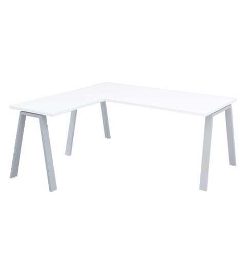 Mesa de oficina ATRIO, patas metálicas abiertas, tablero en blanco u olmo, fondo 80 cm