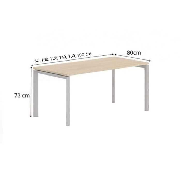 Mesa de despacho Serie STAR,  estructura 4 patas metálica, fondo 80 cm