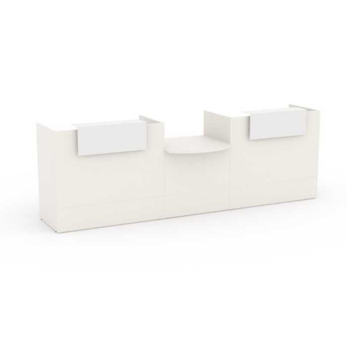 Mostrador recepción MOBI 320 cm, color blanco,  sobremostradores metálicos Mostrador recepción MOBI 320 cm, color blanco,  sobremostradores metálicos