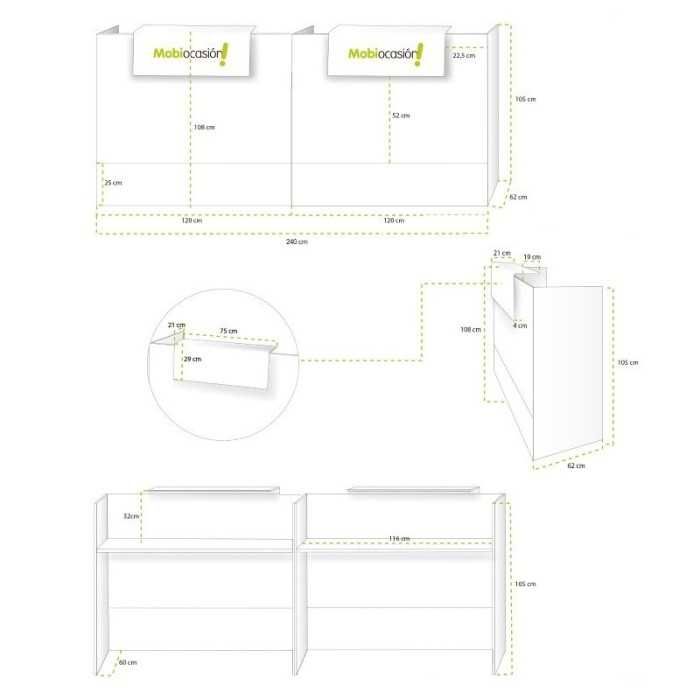 Mostrador recepción MOBI blanco, ancho 240 cm, sobremostrador y zócalo blanco Mostrador recepción MOBI blanco, ancho 240 cm, sobremostrador y zócalo blanco