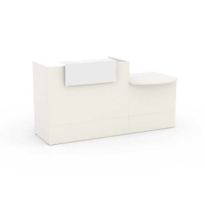 Mostrador recepción MOBI 200 cm, blanco,  sobremostrador y zócalo blanco