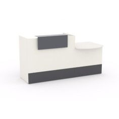 Mostrador recepción MOBI 200 cm, blanco,  sobremostrador y zócalo grafito